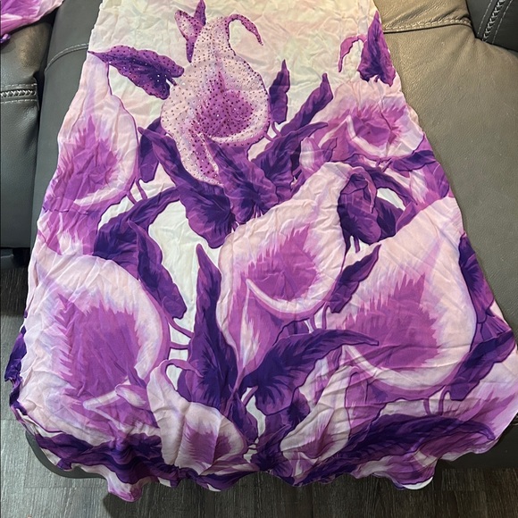 Victoria Luxury Silk Purple & Pink Floral Dress See measurements - Picture 5 of 6